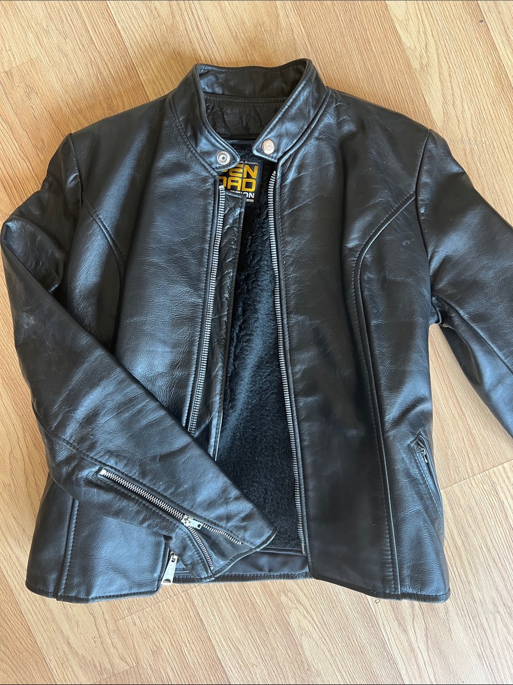 NWOT Open Road Leather Motorcycle/Moto Jacket Removable Shearling Lining Sz 5